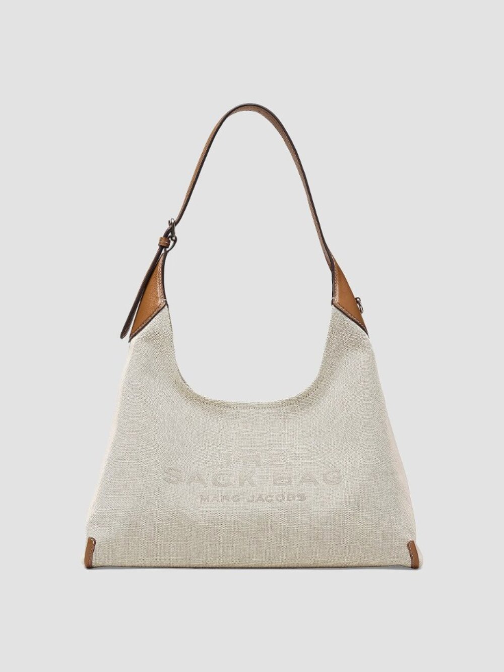 Marc Jacobs $398 The Belted Canvas & Leather Sack Bag Beige Argan Oil NWT!